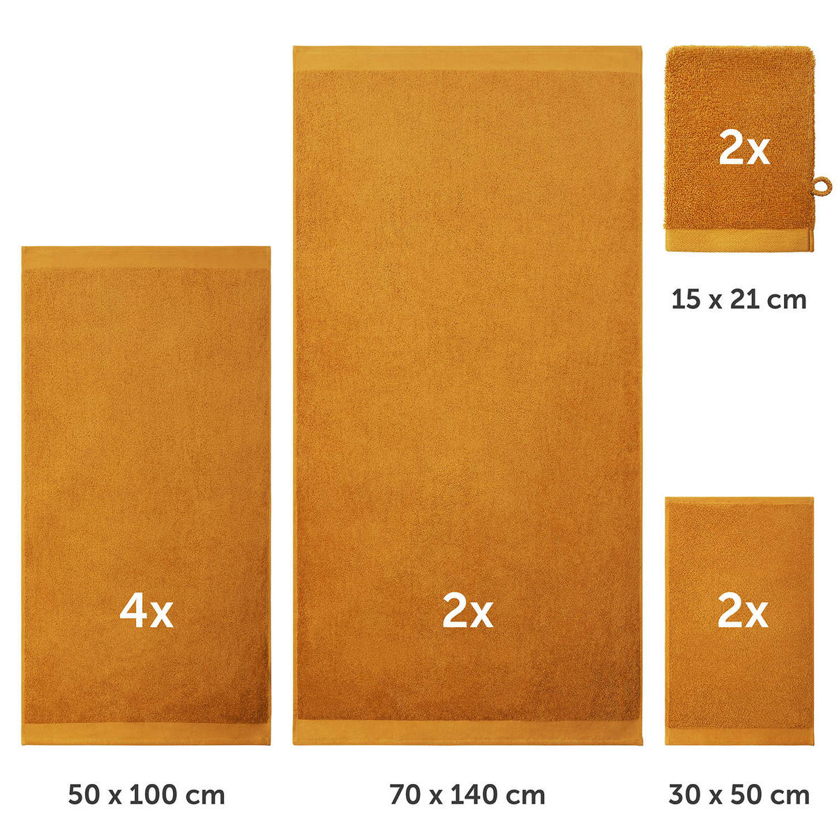 HANDTUCH 8-teilig, 2x Badetuch 70/140 + 4x Handtuch 50/100 + 2x Gästetuch 30/30 + 2x Waschlappen 15/20 cm, Braun - Hellbraun, Textil (70/140cm) - Blumtal