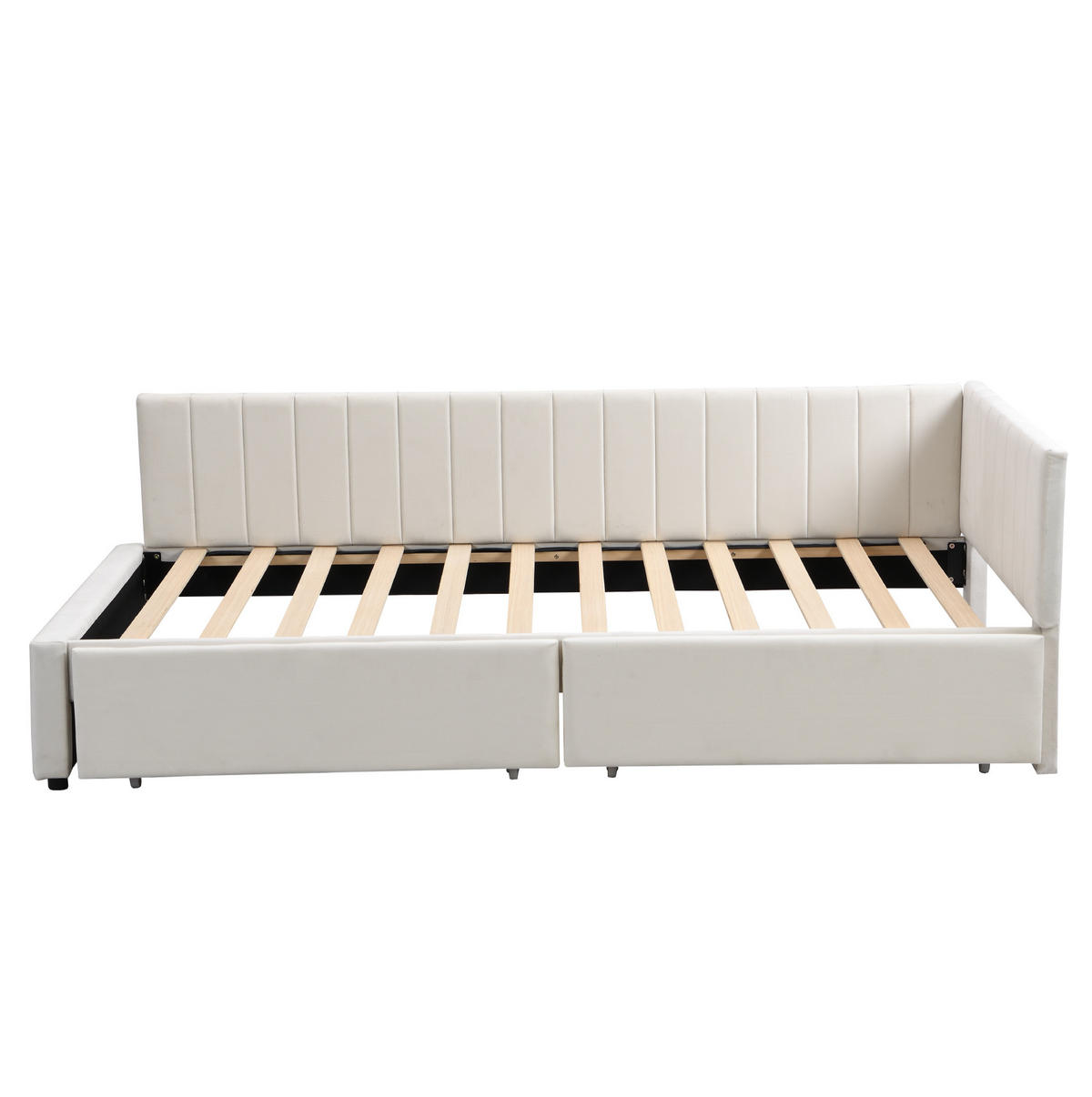 POLSTERBETT 90/200 cm mit 2 Stauraumschubladen, Lattenrost und Samtbezug, Beige - Beige, Leder (90/200cm) - Redom
