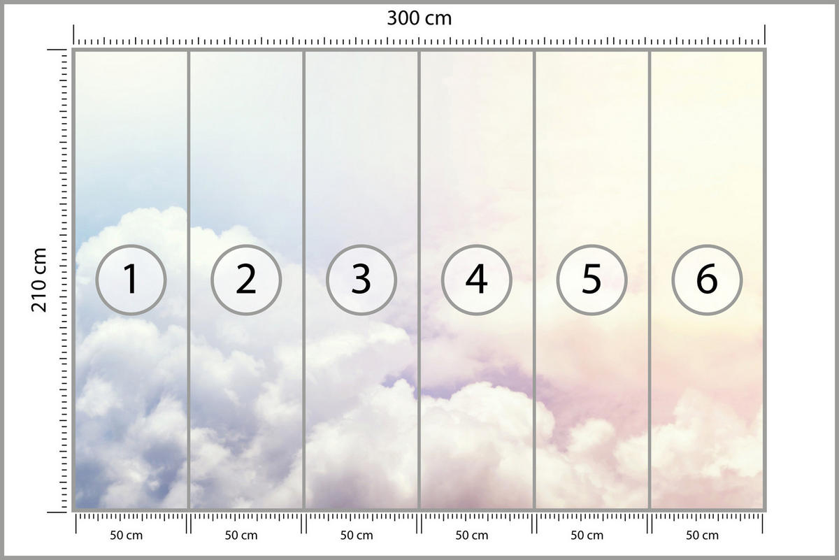 FOTOTAPETE für Schlafzimmer Blau Rosa Himmel Wolken 300x210 - Blau/Beige, Papier (300/210cm) - Muralo