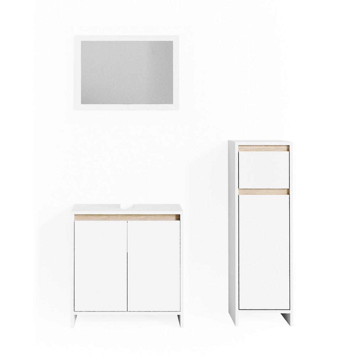 BADMÖBEL-SET Emma Weiß/Sonoma 3 Teile, mit Midischrank - Weiß/Sonoma Eiche, Holzwerkstoff (58/60/33cm) - Vicco