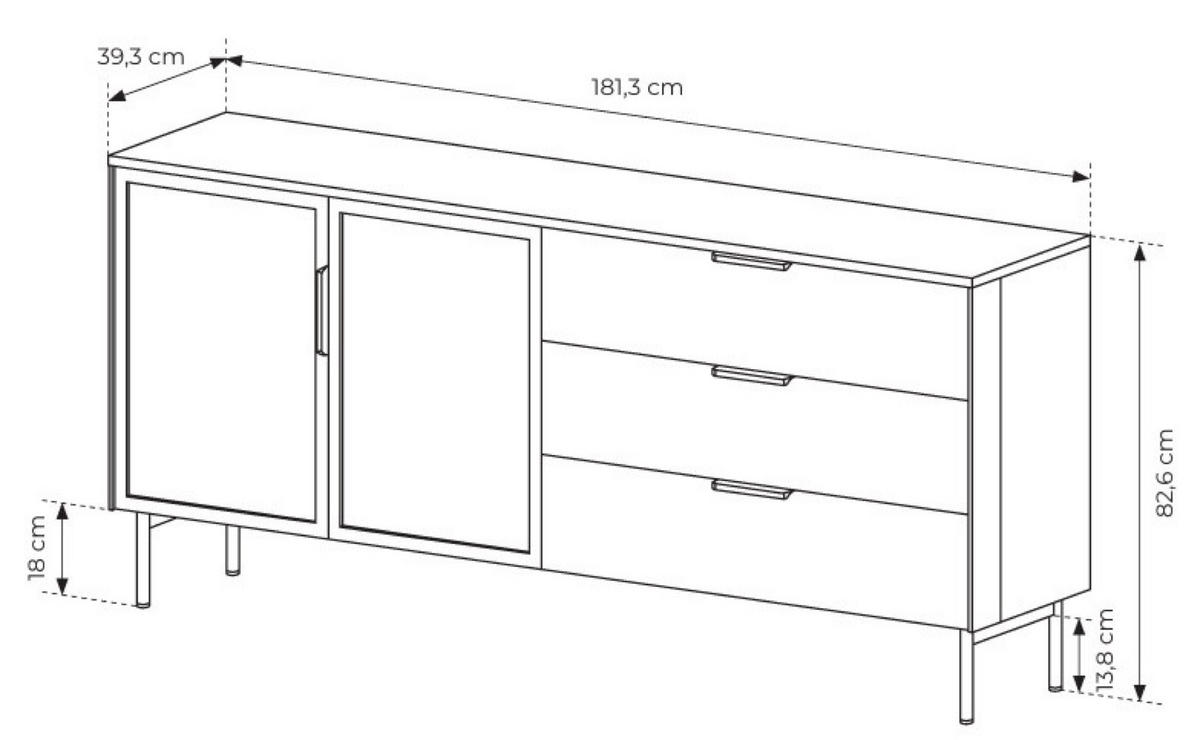KOMMODE Eiche Dunin LUMIN 2 Türen 3 Schubladen LED - Schwarz, Holzwerkstoff (181.3/82.6/39.3cm) - Sepro Meble
