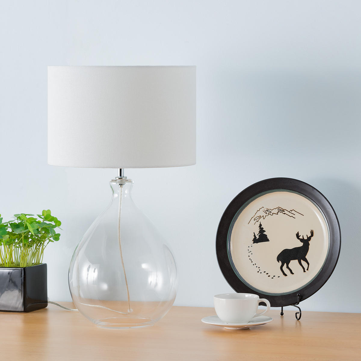 TISCHLEUCHTE - 1-flammig - Weiß, Textil (30/30/53cm) - home24