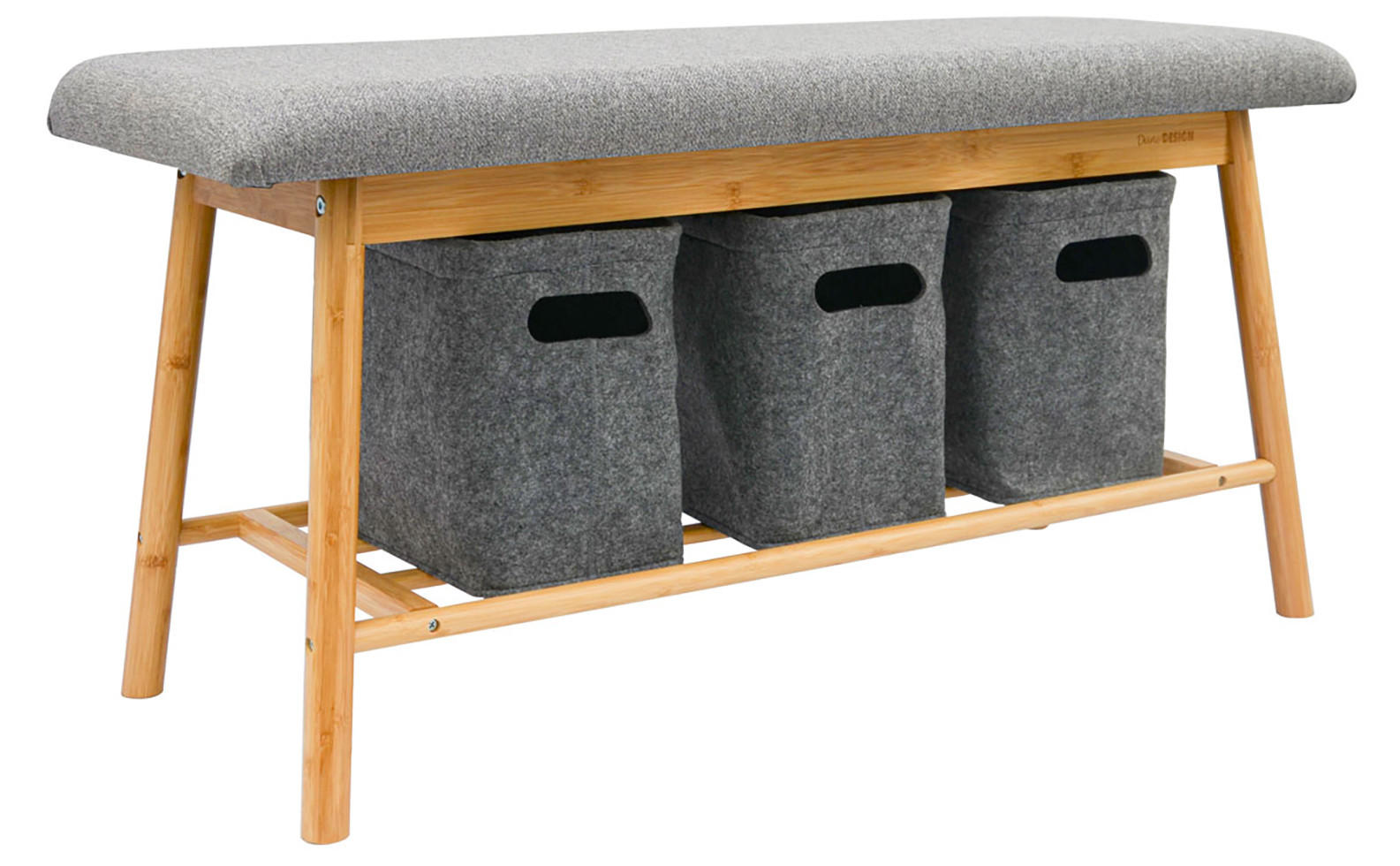 BAMBUS-SITZBANK 90/34/44 mit 3 Filzkörben - Braun, Kunststoff (90/44/90cm) - Dunedesign