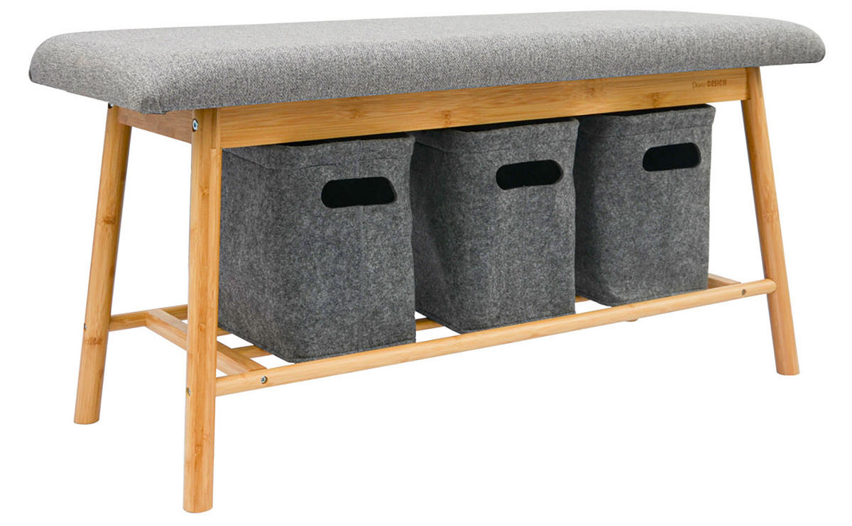 BAMBUS-SITZBANK 90/34/44 mit 3 Filzkörben - Braun, Kunststoff (90/44/90cm) - Dunedesign