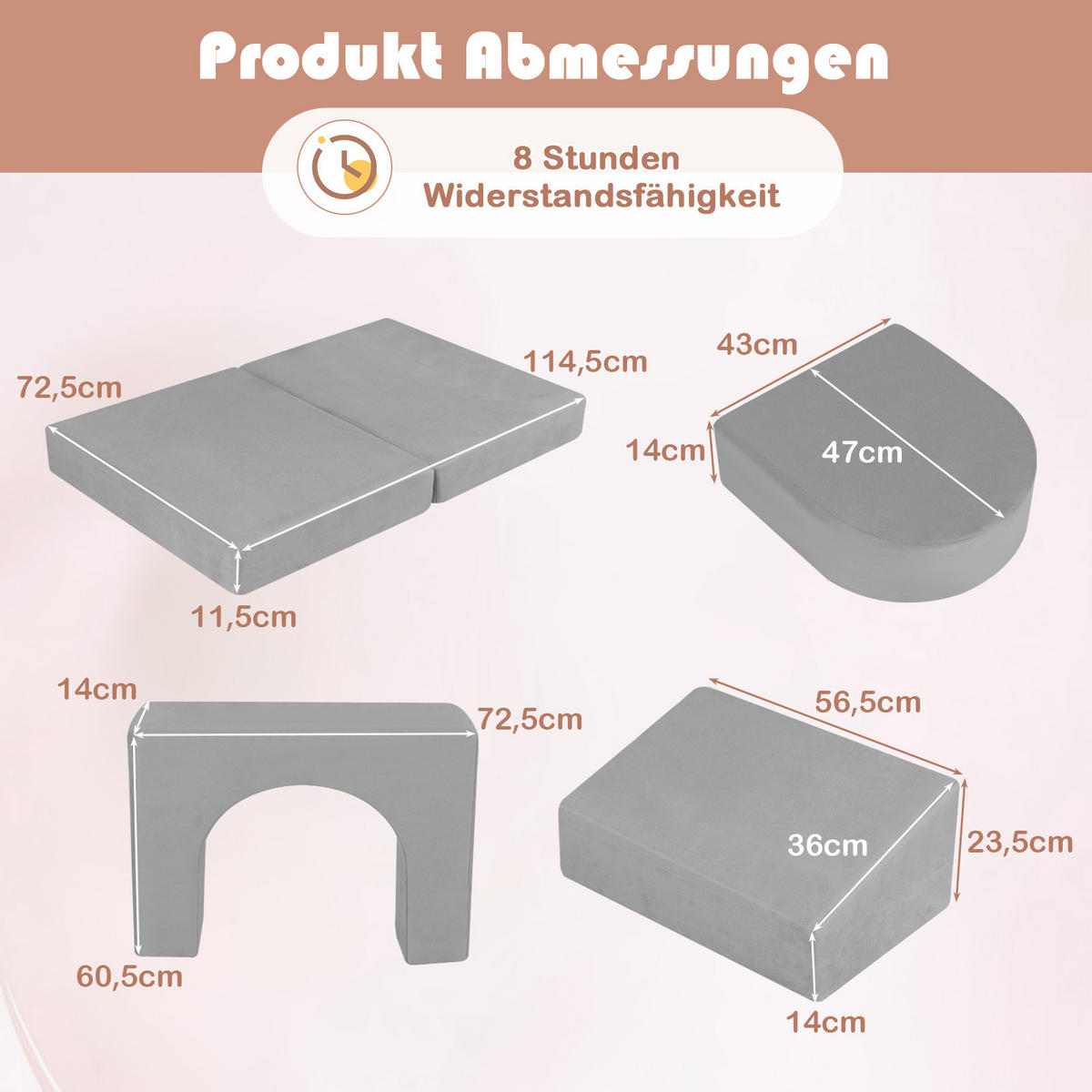 KINDERSOFA 60cm Grau - Grau, Textil (72/60/142cm) - COSTWAY