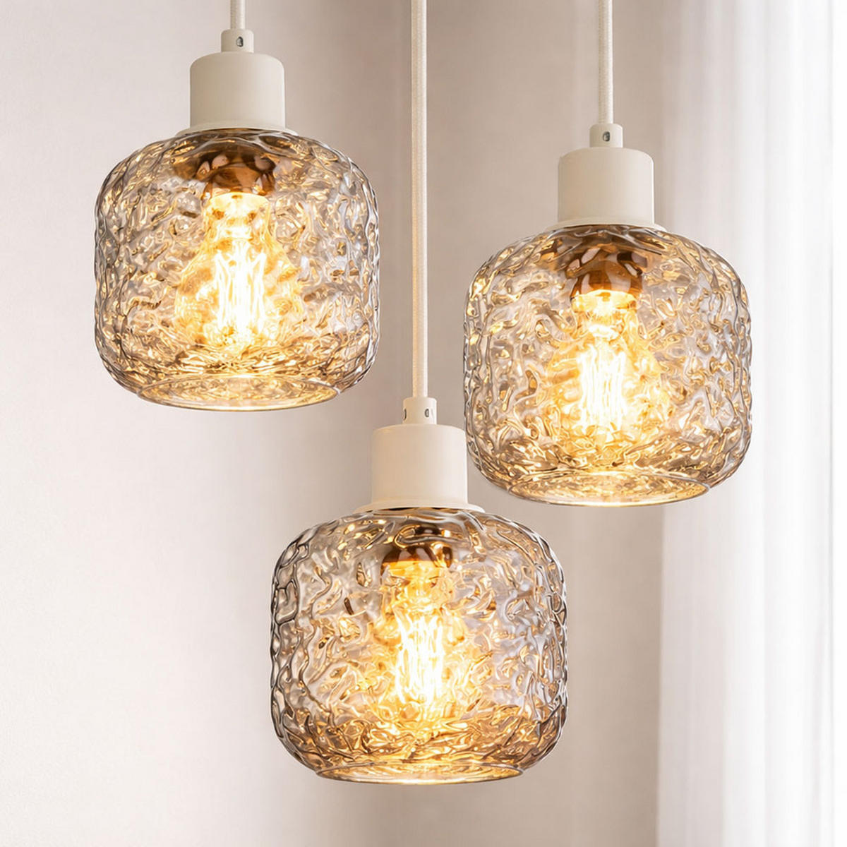 PENDELLEUCHTE ANTONIO LED, Metall & Glas, beige, 3-flammig - Beige, Glas (35/35/120cm) - Globo Lighting