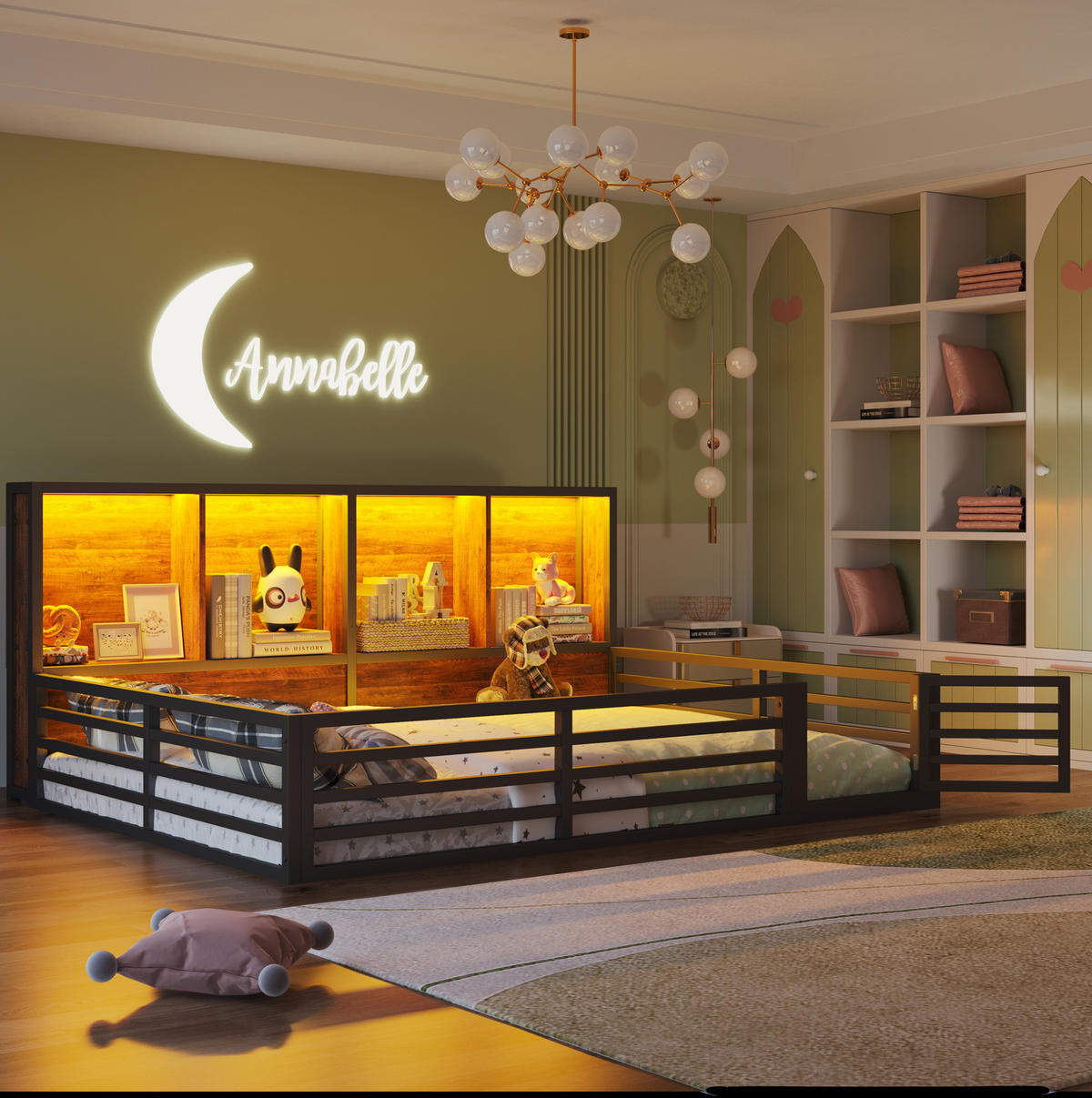ZAUNBETT 140/200 cm Schwarz aus Metall und MDF mit Lattenrost und LED - Schwarz, Metall (140/200cm) - OKMYHOME