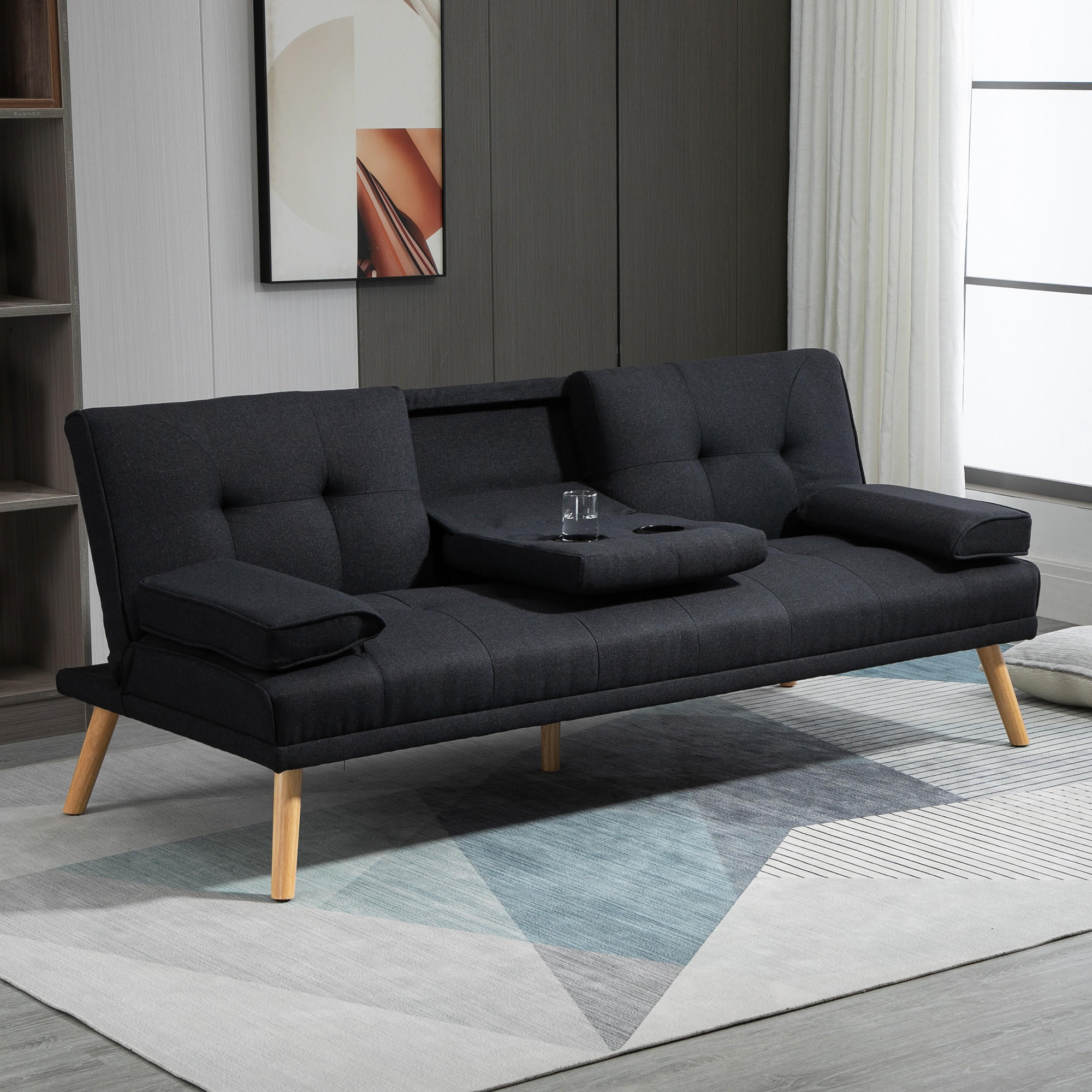 SCHLAFSOFA 3-Sitzer-Schlafcouch mit Klappbarem Tisch, Grau - Grau, Textil (181/78/77cm) - HOMCOM