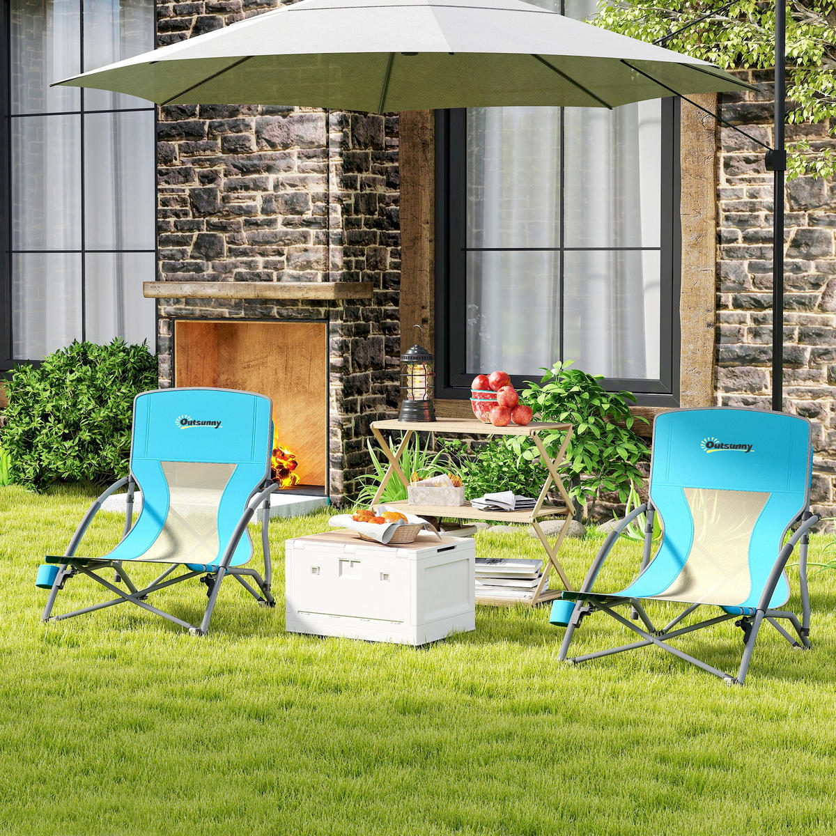 GARTENKLAPPSESSEL DE-15661 2er-Set, mit Getränkehalter & Tragetasche Blau - Blau, Metall (55/62/58cm) - ComfortXL