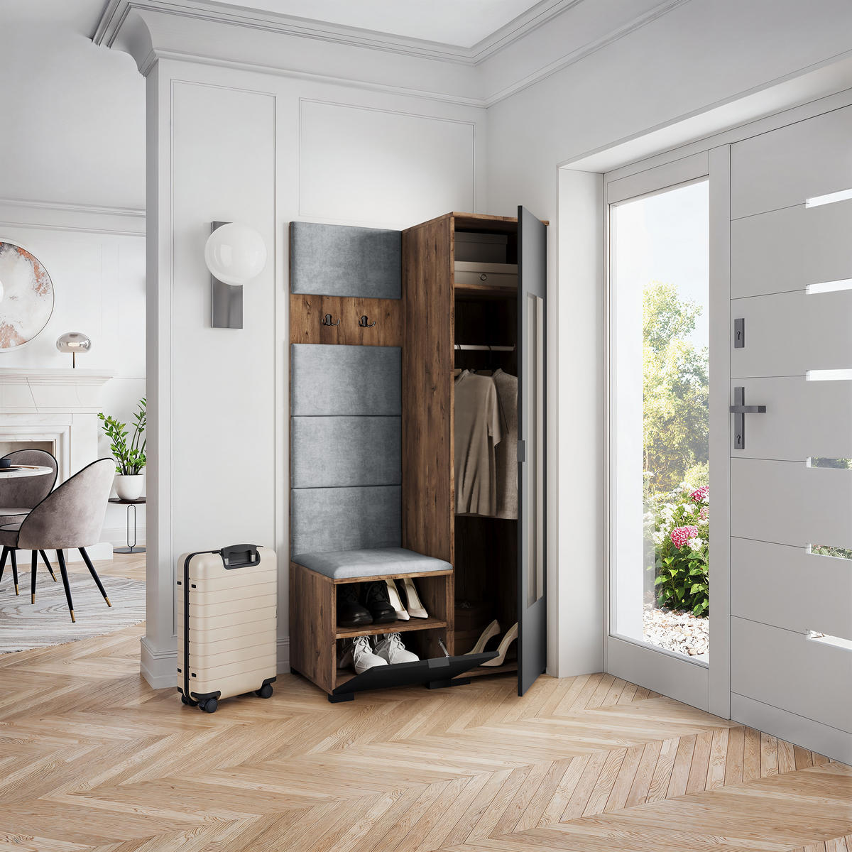 GARDEROBENSCHRANK VIRA 95/181/51 cm Modern Eichefarben - Eichefarben/Hellgrau, Holzwerkstoff (95/181/51cm) - MASSENO