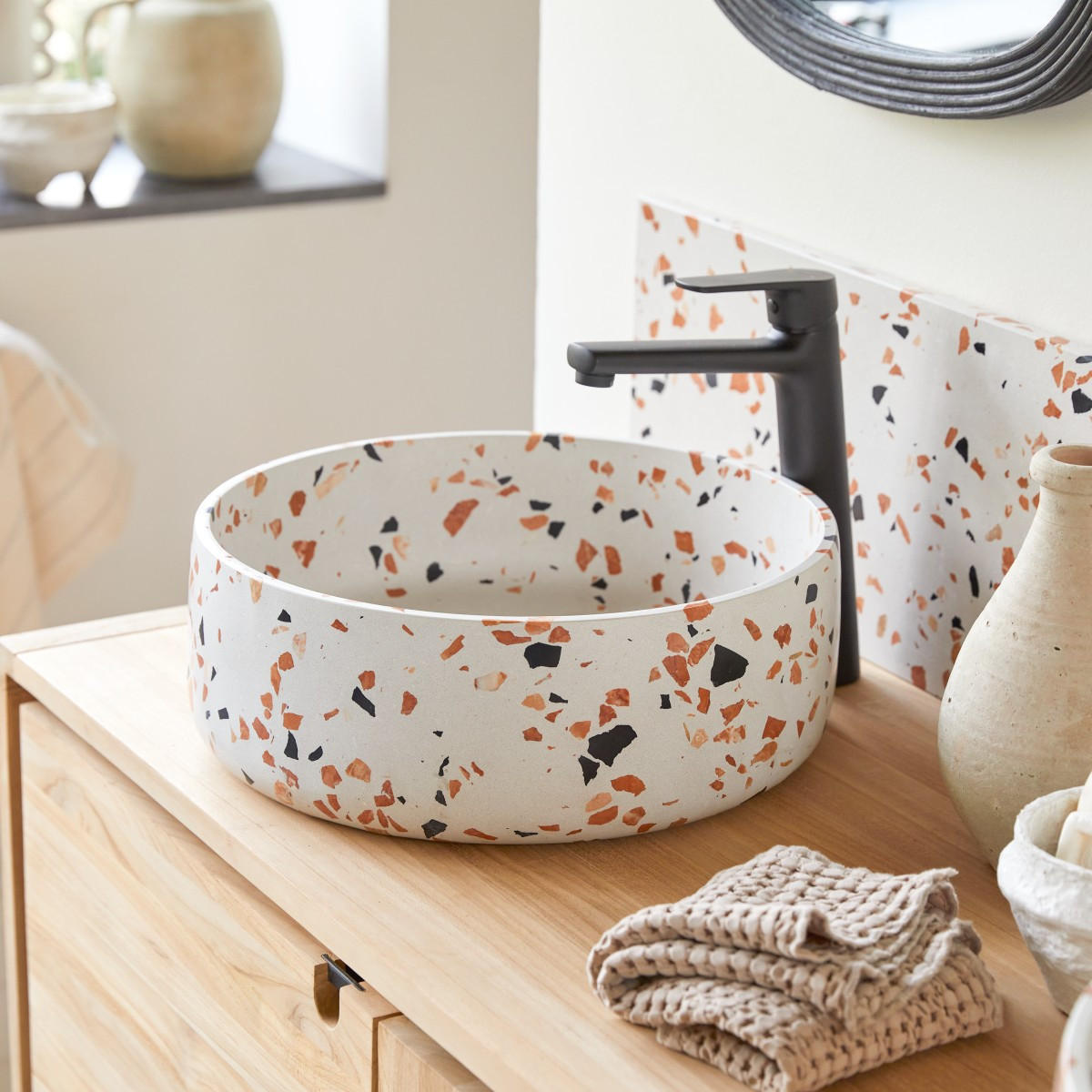 WASCHBECKEN Milos Braun aus Premium-Terrazzo - Braun, Stein (40/14/40cm) - Tikamoon
