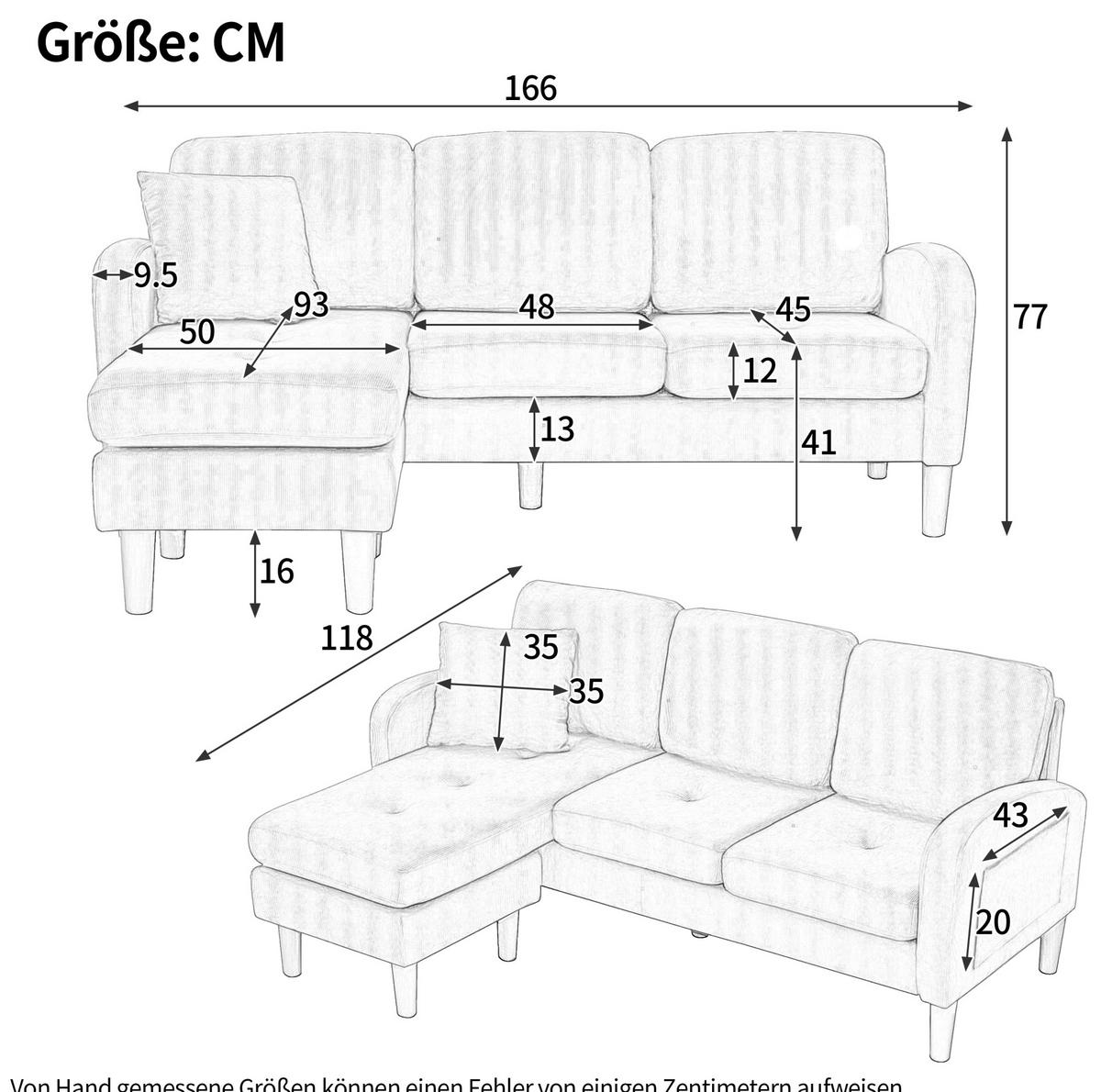 ECKSOFA 166/118/77 cm hellbeige aus Schaumstoff mit modularer Chaiselongue - Beige, Kunststoff (118/166cm) - OKWISH
