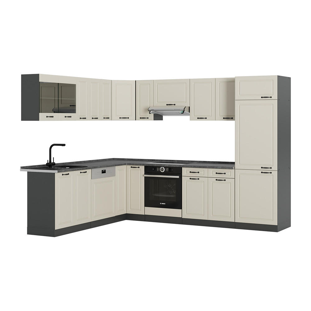 ECKKÜCHE R-Line, Sand Landhaus/Anthrazit, 287 x 227 cm - Beige/Anthrazit, Holzwerkstoff (287/206.8/60cm) - Vicco