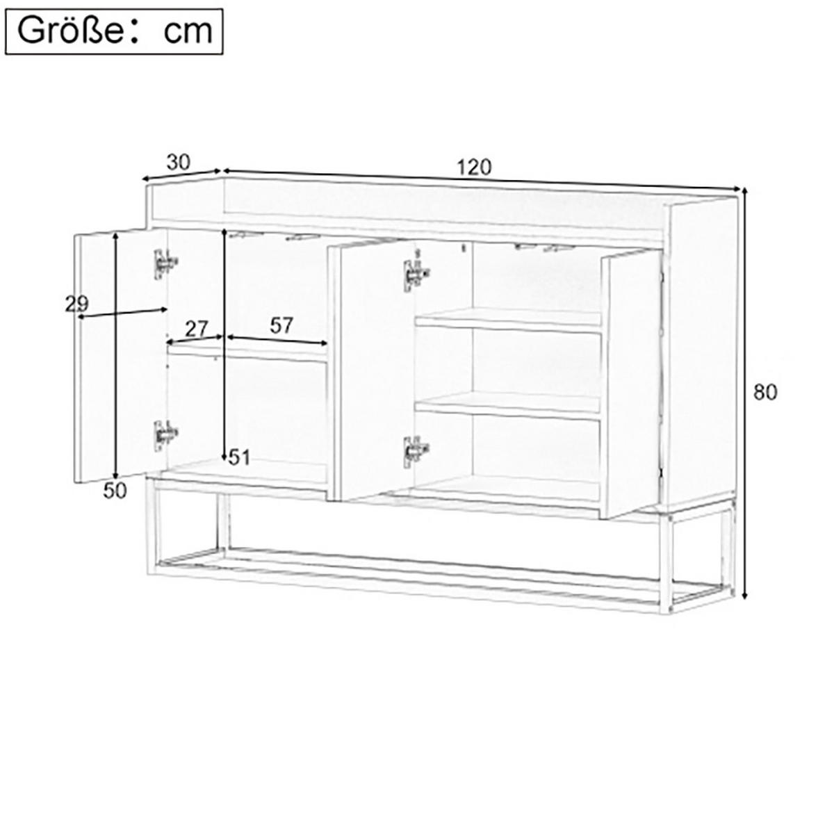 SIDEBOARD Schwarz 120/30/80 cm - Schwarz, Holzwerkstoff/Metall (30/80/120cm) - Urban Meuble