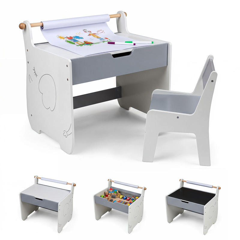 KINDERTISCH mit Stuhl grau(2-tlg) - Grau, Holzwerkstoff (61.5/59/47cm) - COSTWAY