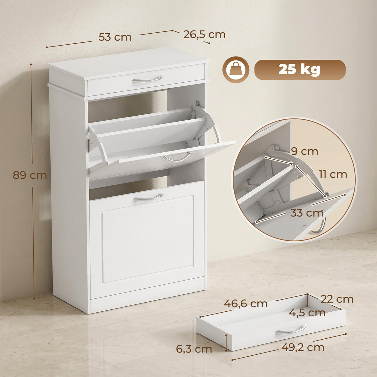 SCHUHSCHRANK Weiß 26.5/53.0/89.0 cm - Weiß, Holzwerkstoff (53/89/26.5cm)