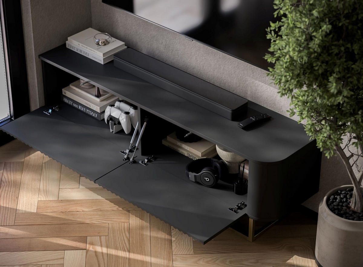 TV STOLÍK Aurora čierny matný 140 cm s kovovým rámom - čierna, kov/kompozitné drevo (140/44/35cm) - Meble Lindner