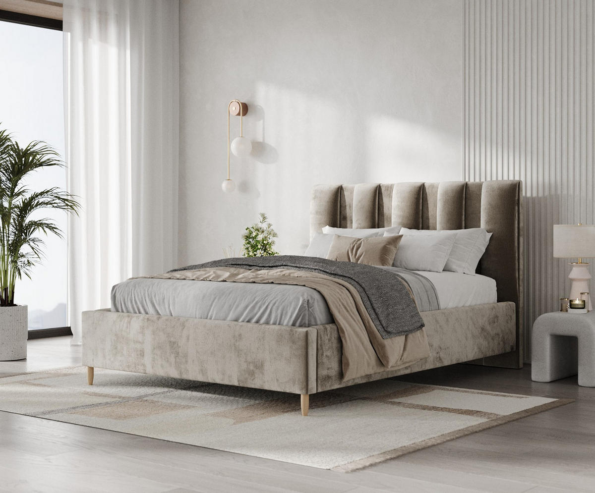 POLSTERBETT Loom 180/200 cm Beige im Lotta Stoff - Beige/Naturfarben, Holz/Holzwerkstoff (180/200cm) - AltaBeds