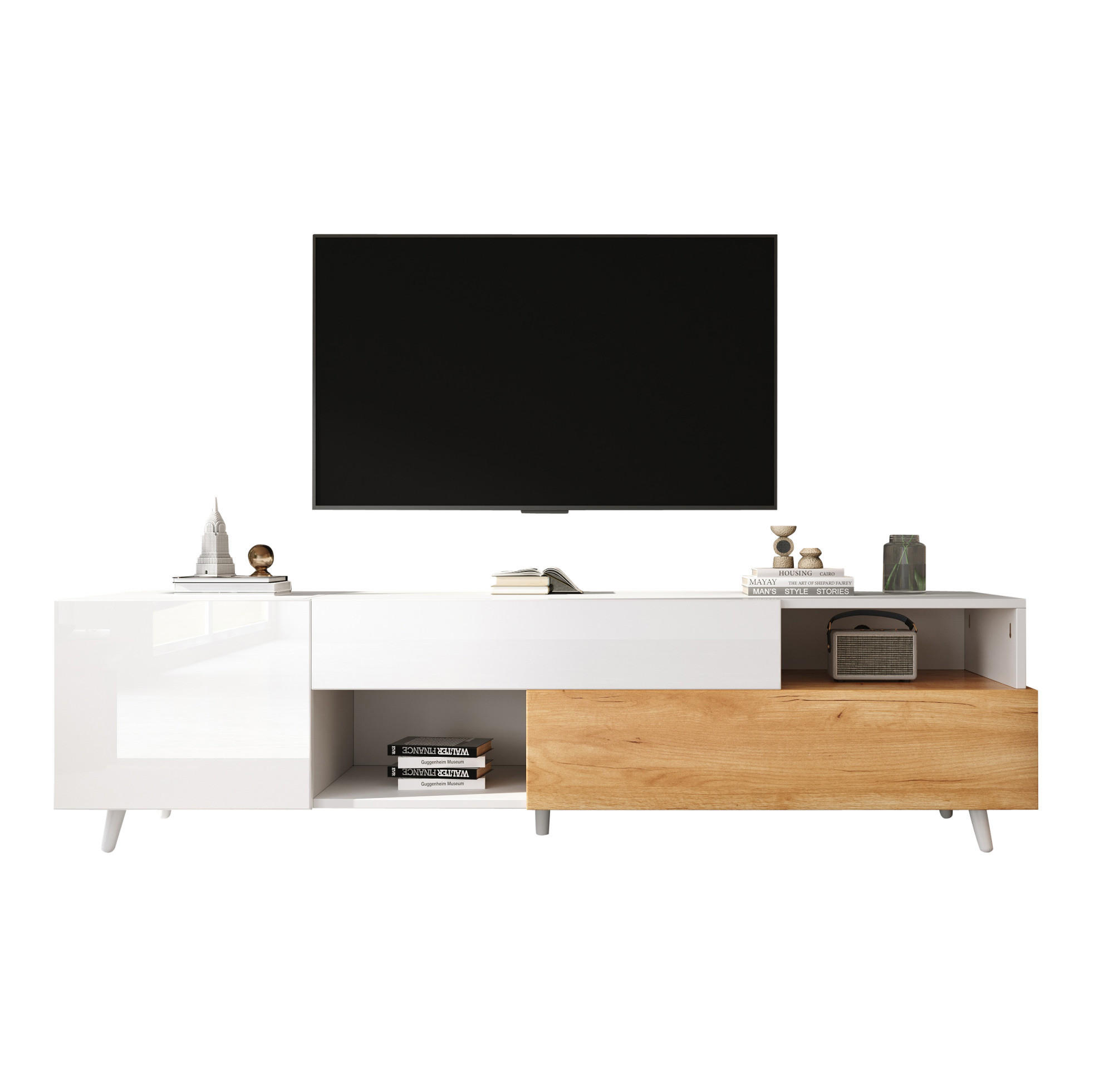 TV-LOWBOARD 180/38/50 cm Weiß/Natur aus Spanplatte mit Stauraum - Hellbraun, Holzwerkstoff (180/50/38cm) - OKWISH
