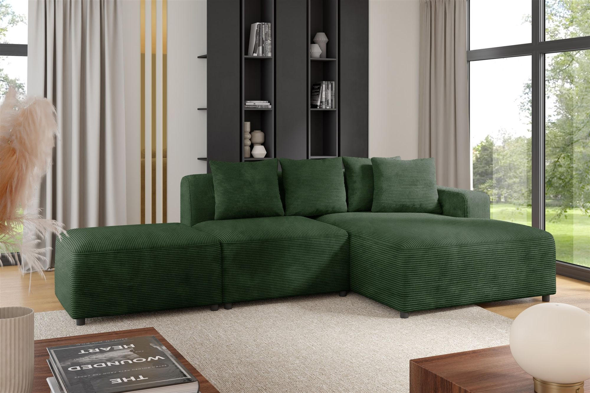 ECKSOFA Megan Xs In Poso - Dunkelgrün, Holzwerkstoff/Textil (304/165cm) - Fun Möbel