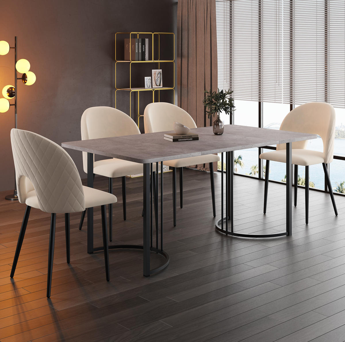 ESSTISCH mit Metallgestell 140/80/75 cm in Grau mit Marmormuster - Grau, Holzwerkstoff (140/80/75cm) - BEAOK
