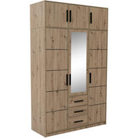 DREHTÜRENSCHRANK Kavo mit Aufsatz, Spiegel und 3 Türen, eiche Sonoma - Schwarz/Sonoma Eiche, Holzwerkstoff (150/245/58cm) - Beautysofa