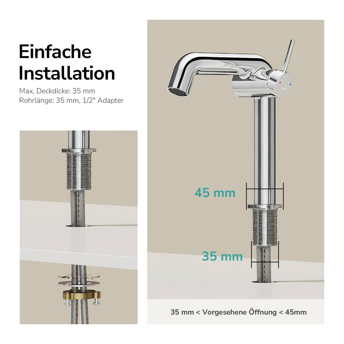 WASCHTISCHARMATUR Ventilkernzertifizierung Chrom 15cm - Chromfarben, Metall (20/7.6/22.2cm) - EMKE