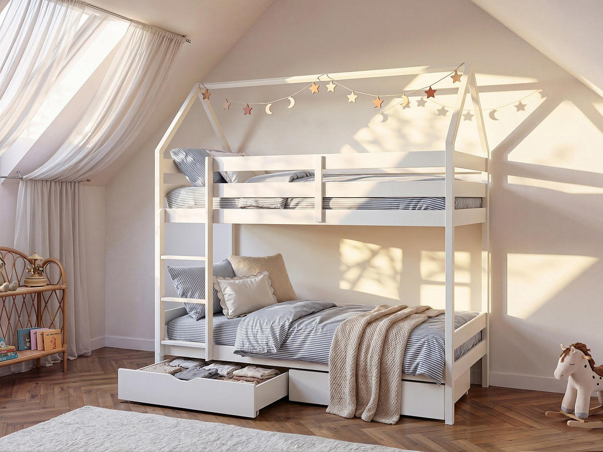 HAUSBETT - 2 Personen - holz - weiß Chori - Weiß, Holz (90/190cm) - Vente-Unique