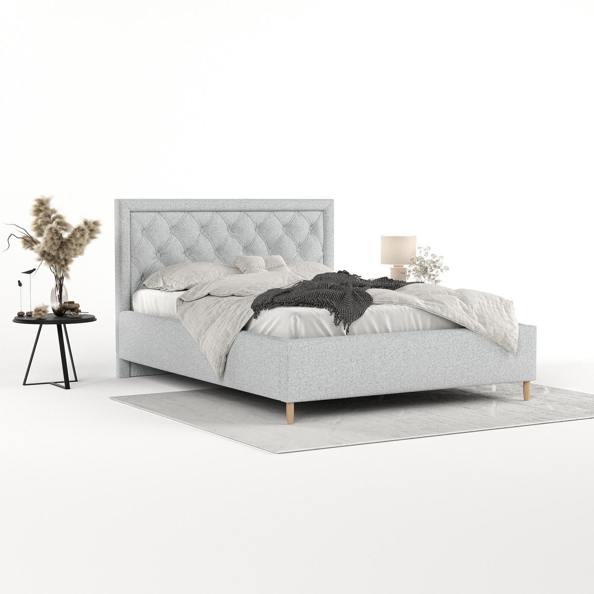 POLSTERBETT Lido 120/200 cm Hellgrau im Riva Stoff - Hellgrau/Naturfarben, Holz/Holzwerkstoff (120/200cm) - AltaBeds