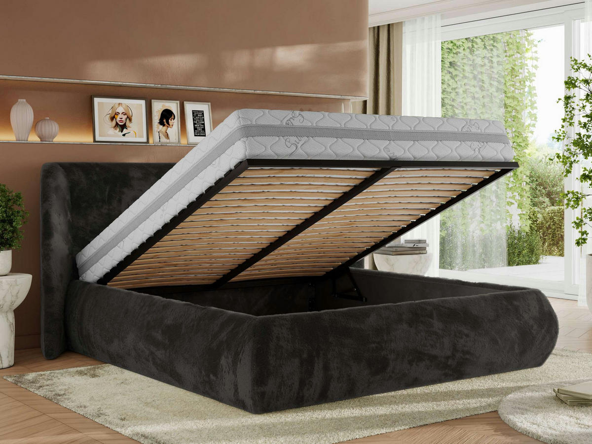 POLSTERBETT CAELA CLASSIC 180/200 - Dunkelgrau Plüsch - Pocket-Matratze - Dunkelgrau, Textil (180/200cm) - MKS