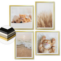 WANDBILDER 4er Set - 50x50 cm & 40x60 cm Goldrahmen - Niedliche Tiere, Katzen, Hunde, Strand - Goldfarben, Kunststoff (50/50cm) - ArtPrintCave