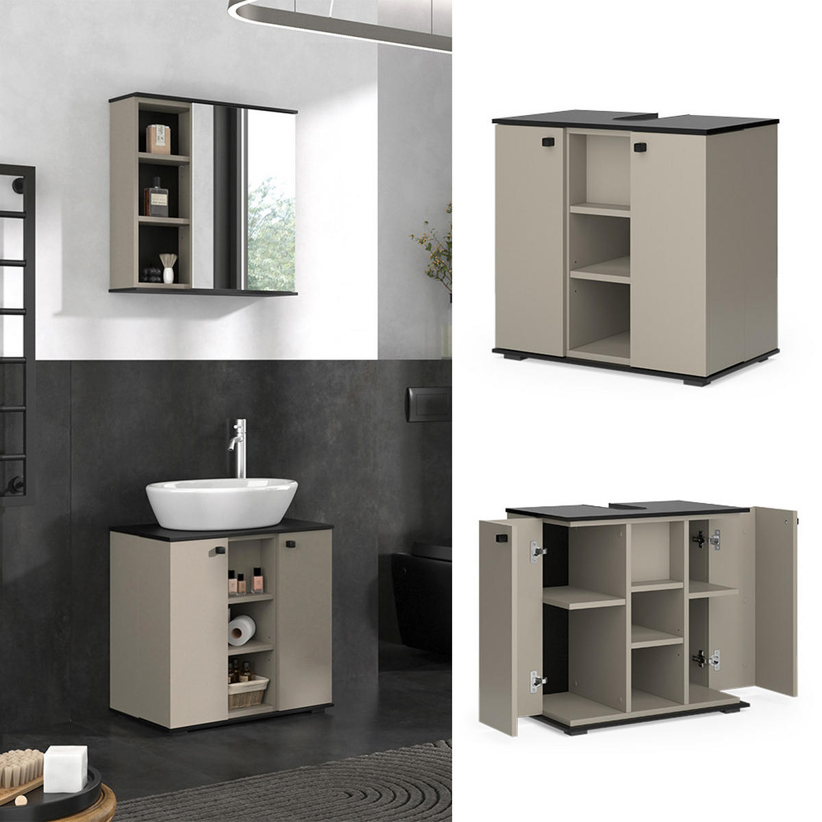 WASCHBECKENUNTERSCHRANK Joli Greige 60 x 59 cm mit 2 Türen - Greige, Holzwerkstoff (60/59/37cm) - Vicco