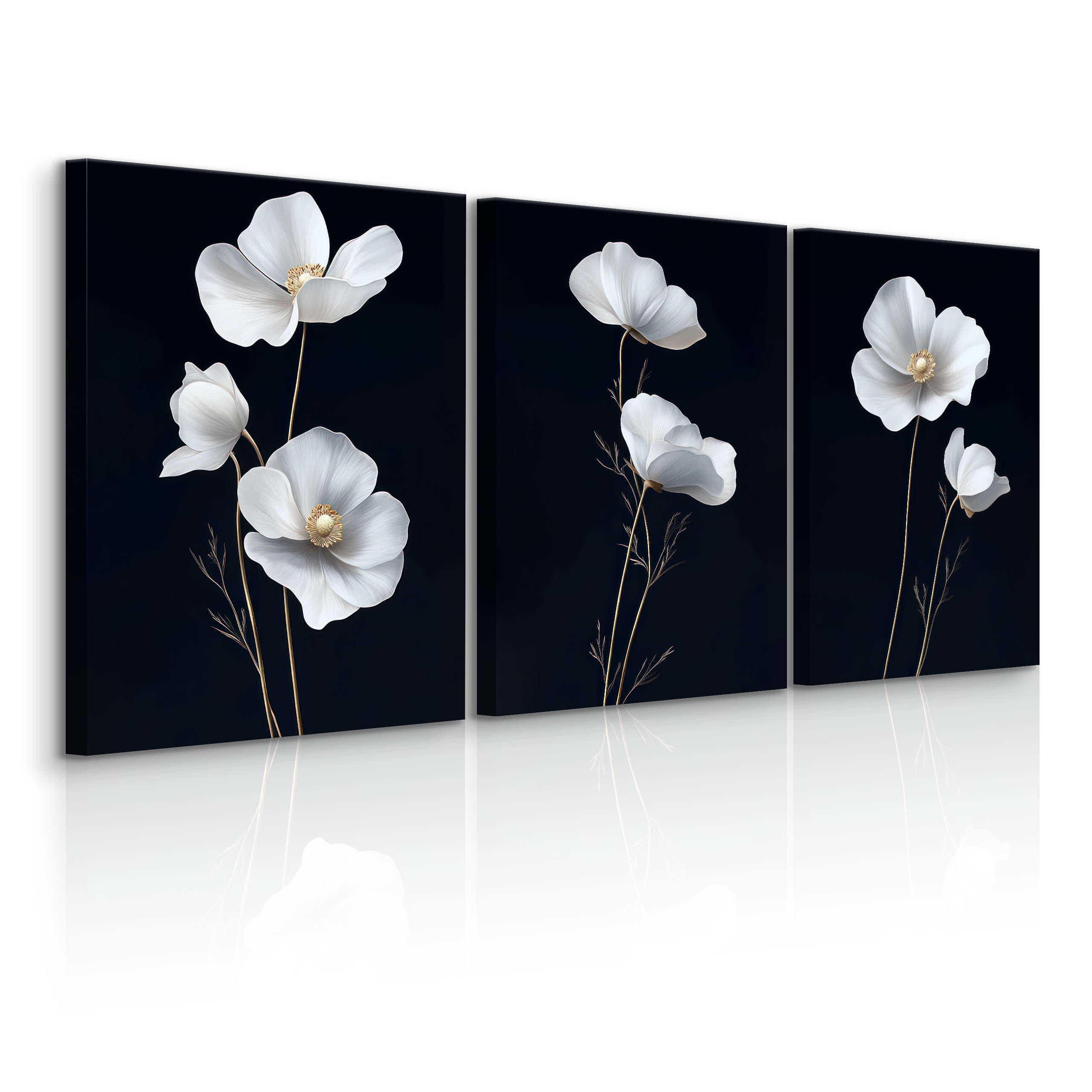 LEINWANDBILDER 3-es Set Feldblumen Natur - Beige/Schwarz, Textil (90/40cm) - Muralo