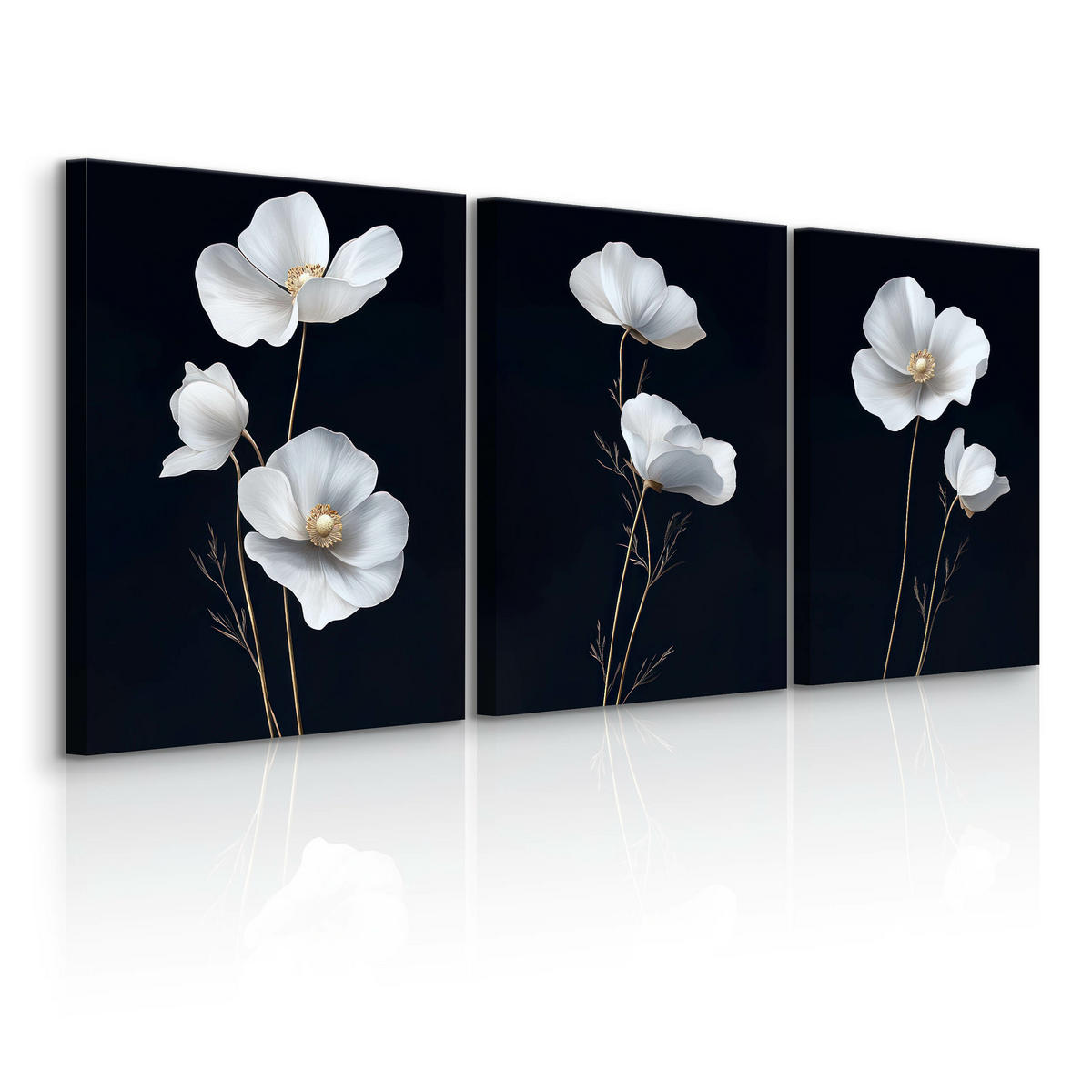 LEINWANDBILDER 3-es Set Feldblumen Natur - Beige/Schwarz, Textil (90/40cm) - Muralo