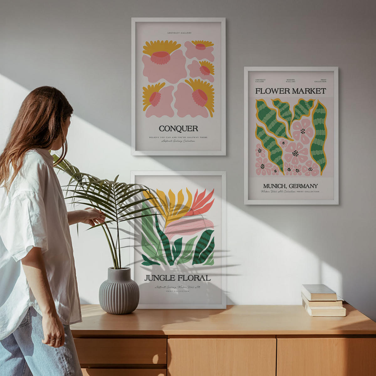WANDBILDER 3er-Set - 40x60 cm Weißer Rahmen - Blumen und Blätter – moderne Poster - Weiß, Kunststoff (40/60cm) - ArtPrintCave