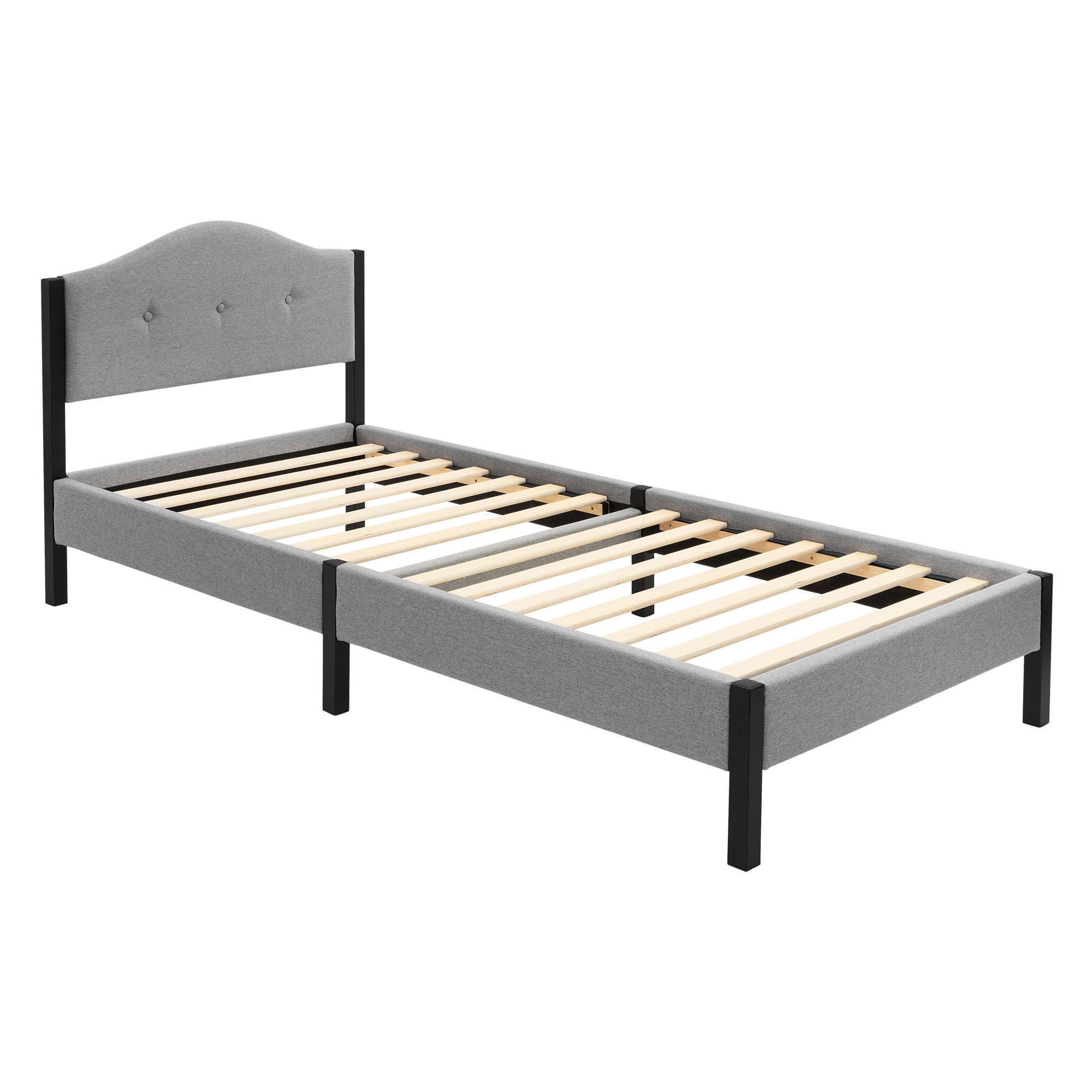 POLSTERBETT 90x200 cm Grau mit Lattenrost und Leinenstoff - Grau, Holzwerkstoff/Textil (90/200cm) - ML-DESIGN