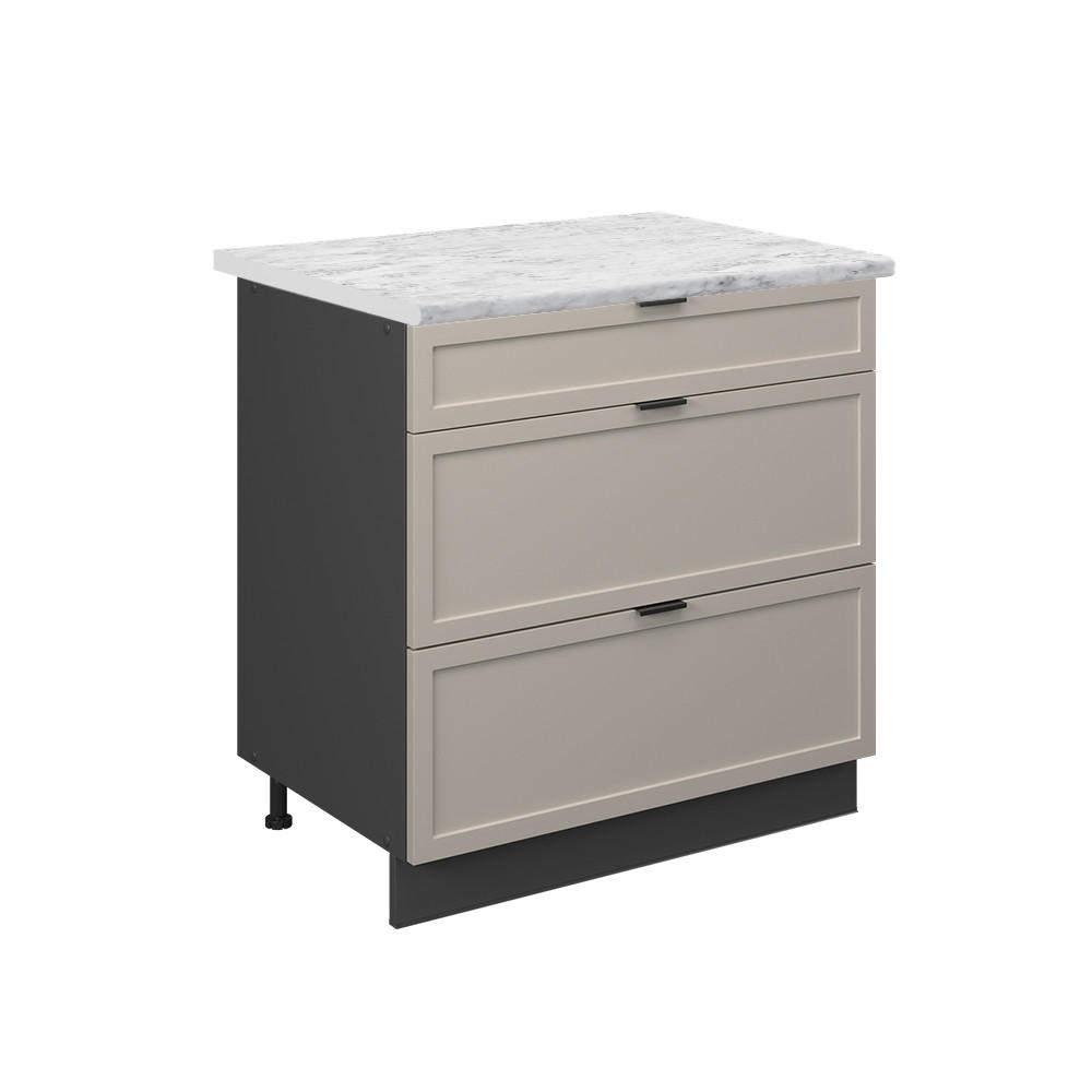 KÖKSUNDERSKÅP Fame-Line Gråbeige 80 cm med 3 lådor, AP marmor Grå, Antracit 82/80/60 cm