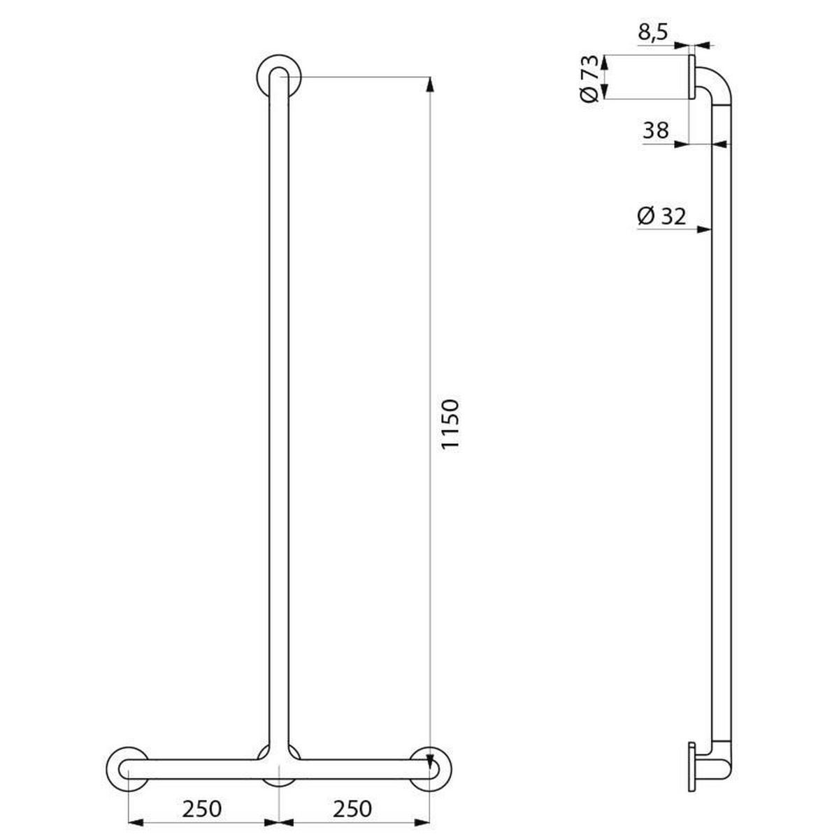 HANDLAUF T-Form Ø32 1150x500 mm Nylon weiß - Weiß, Metall (18.5/8/126cm) - Delabie