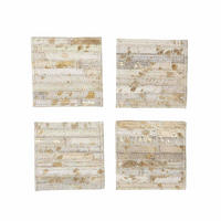 UNTERSETZER 4er-Set grau-gold, Patchwork-Streifen, Fell & Leder, 10/10 cm - Grau, Leder (10/10cm) - Homescapes