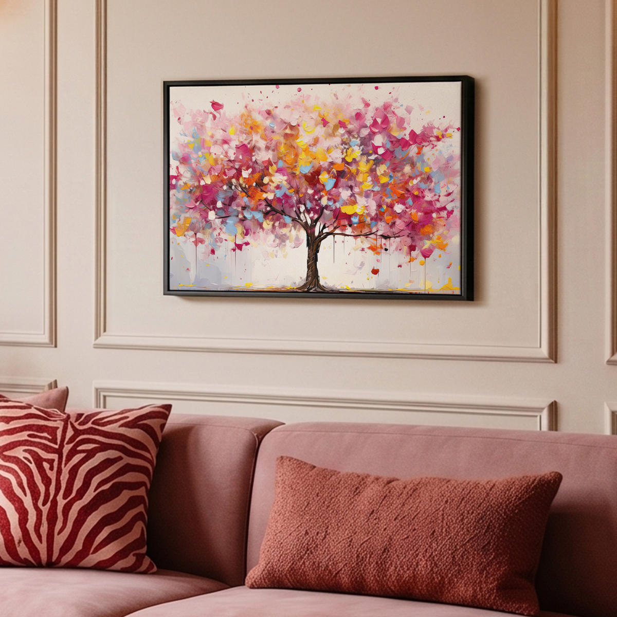 LEINWAND Bilder mit Rahmen - Aquarell - Baum - Kunst - Abstrakt - 60x40 - Multicolor, Textil (60/40cm) - MuchoWow