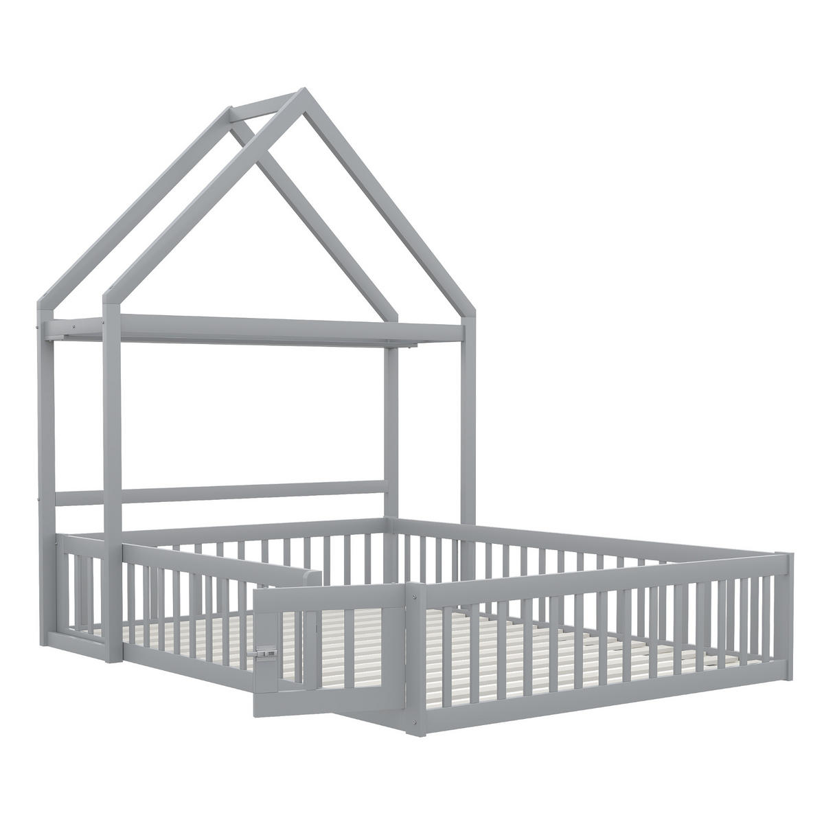 KINDERBETT 140x200 Massivholz Stauraum Schutzgitter Grau - Grau, Holzwerkstoff - FLIEKS