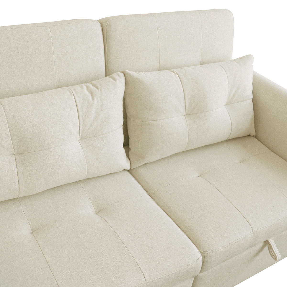 2-SITZER SCHLAFSOFA Leinen Beige mit verstellbarer Rückenlehne USB und Kissen - Beige, Holzwerkstoff/Kunststoff (142/83/85cm) - WISHDOR