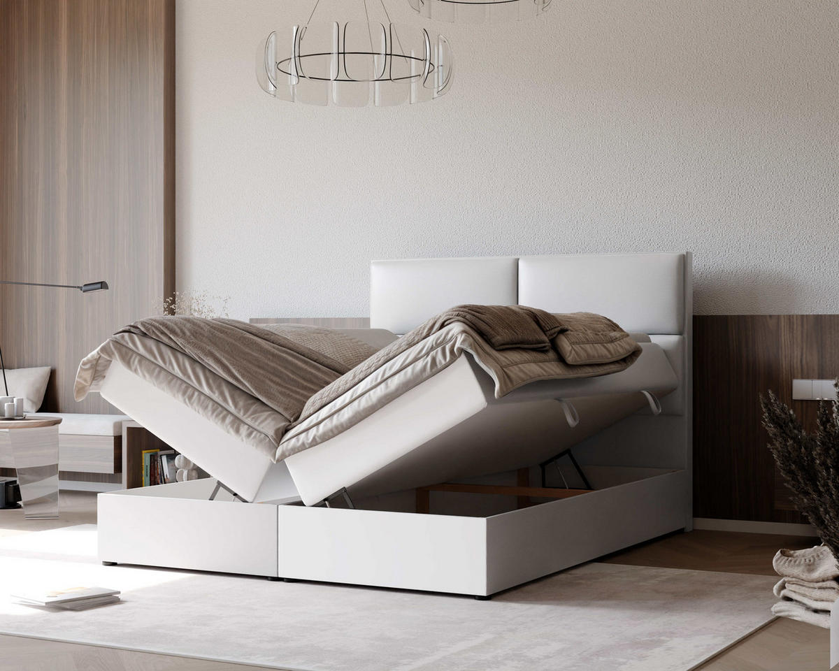 BOXBETT 120x200 cm mit Topper - Weiß, Holzwerkstoff/Textil (160/200cm) - Idohome