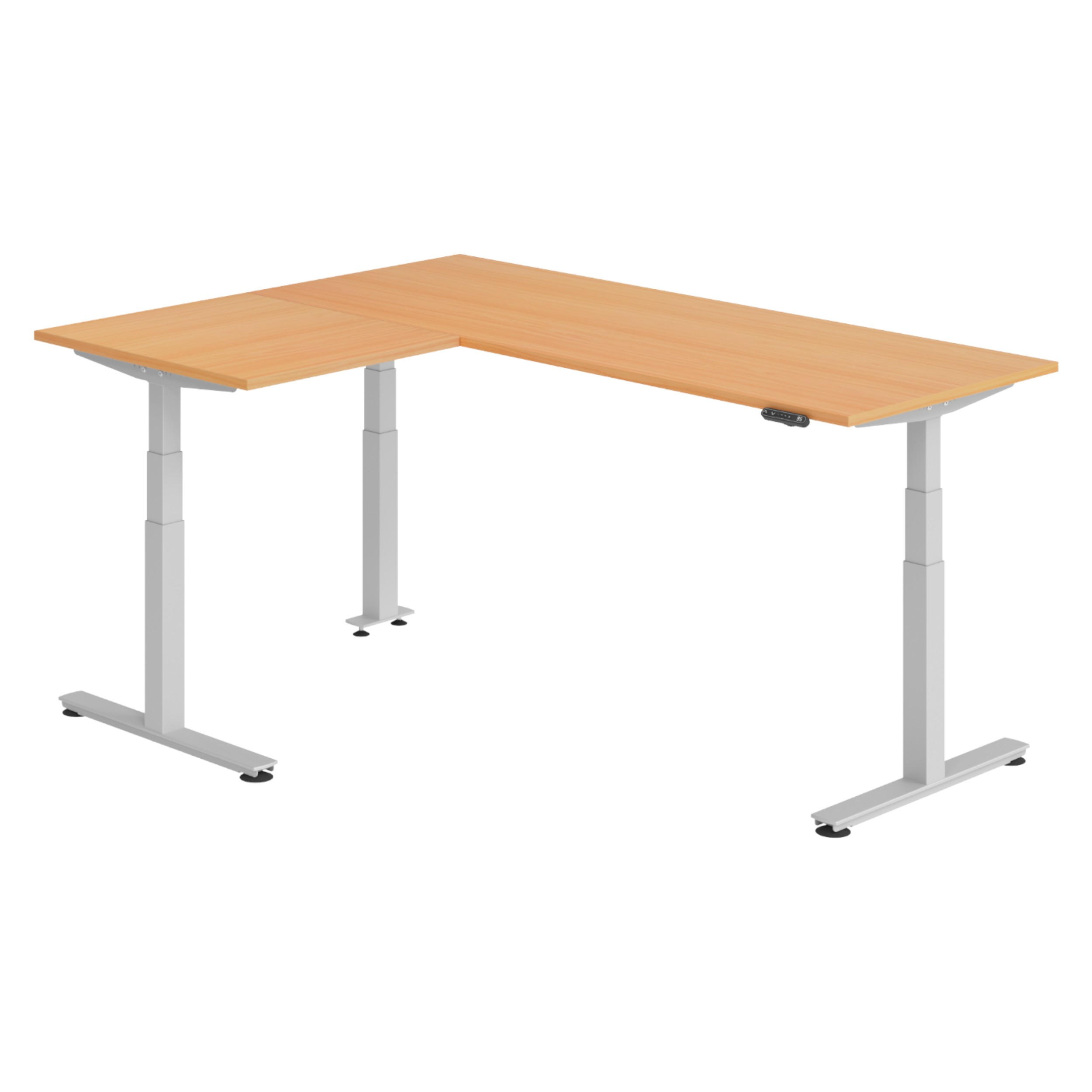 ECKSCHREIBTISCH elektrisch höhenverstellbar L-Form 160/200/74 cm in Buchefarben/Silberfarben - Buchefarben/Silberfarben, Holzwerkstoff (160/200/74cm) - bümö