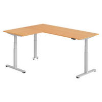 ECKSCHREIBTISCH elektrisch höhenverstellbar L-Form 160/200/74 cm in Buchefarben/Silberfarben - Buchefarben/Silberfarben, Holzwerkstoff (160/200/74cm) - bümö
