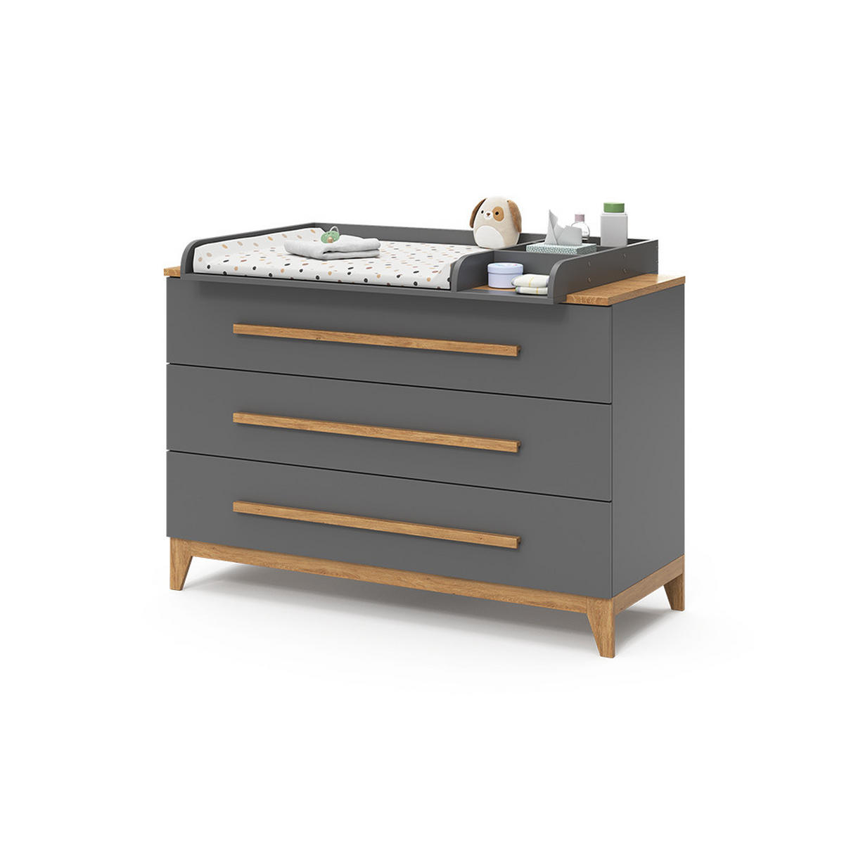 WICKELKOMMODE Malia Grau 133 x 98 cm XL mit 3 Schubladen - Grau, Holzwerkstoff (133/98/70cm) - VitaliSpa