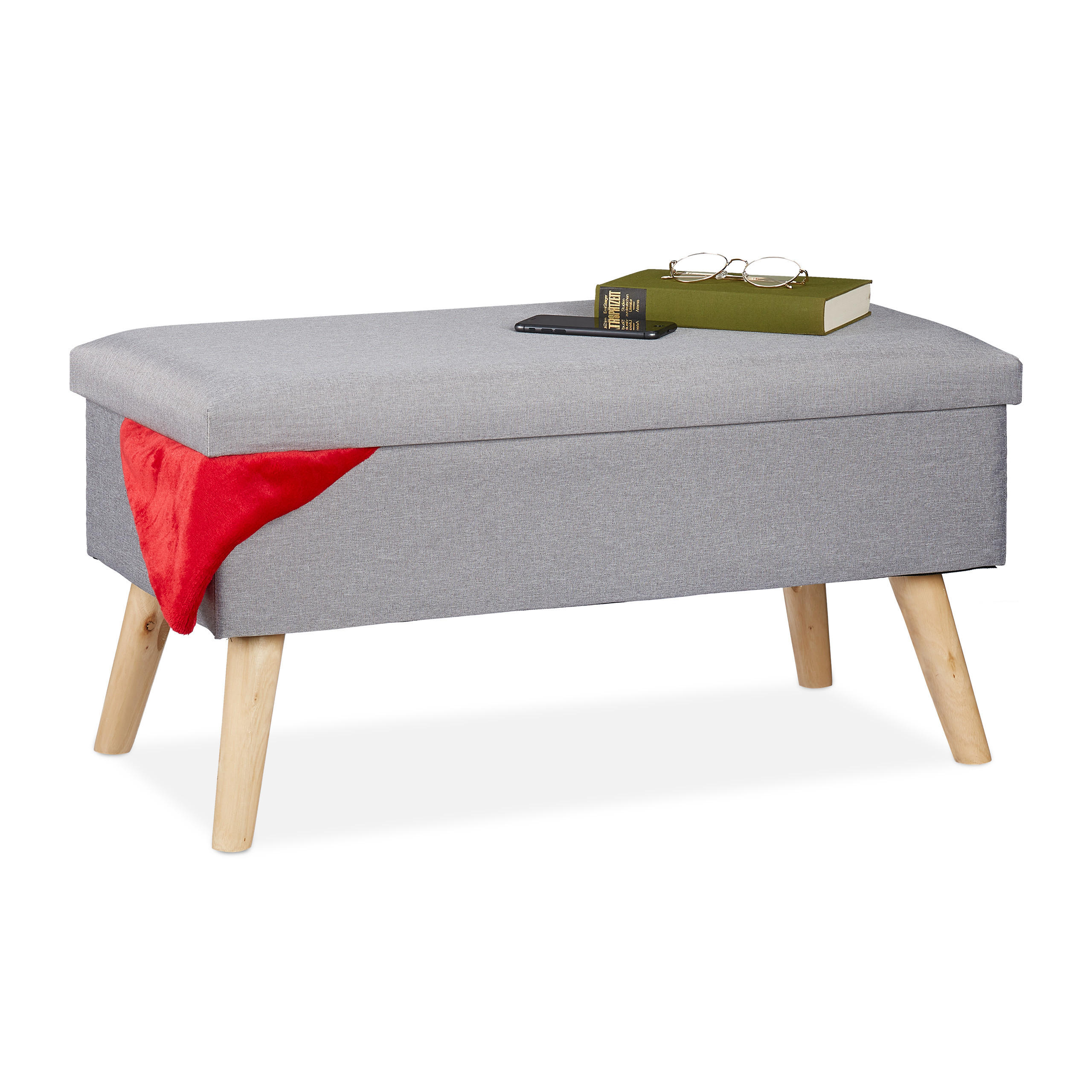 SITZBANK - Grau, Holz/Holzwerkstoff (77/39/39cm) - Relaxdays