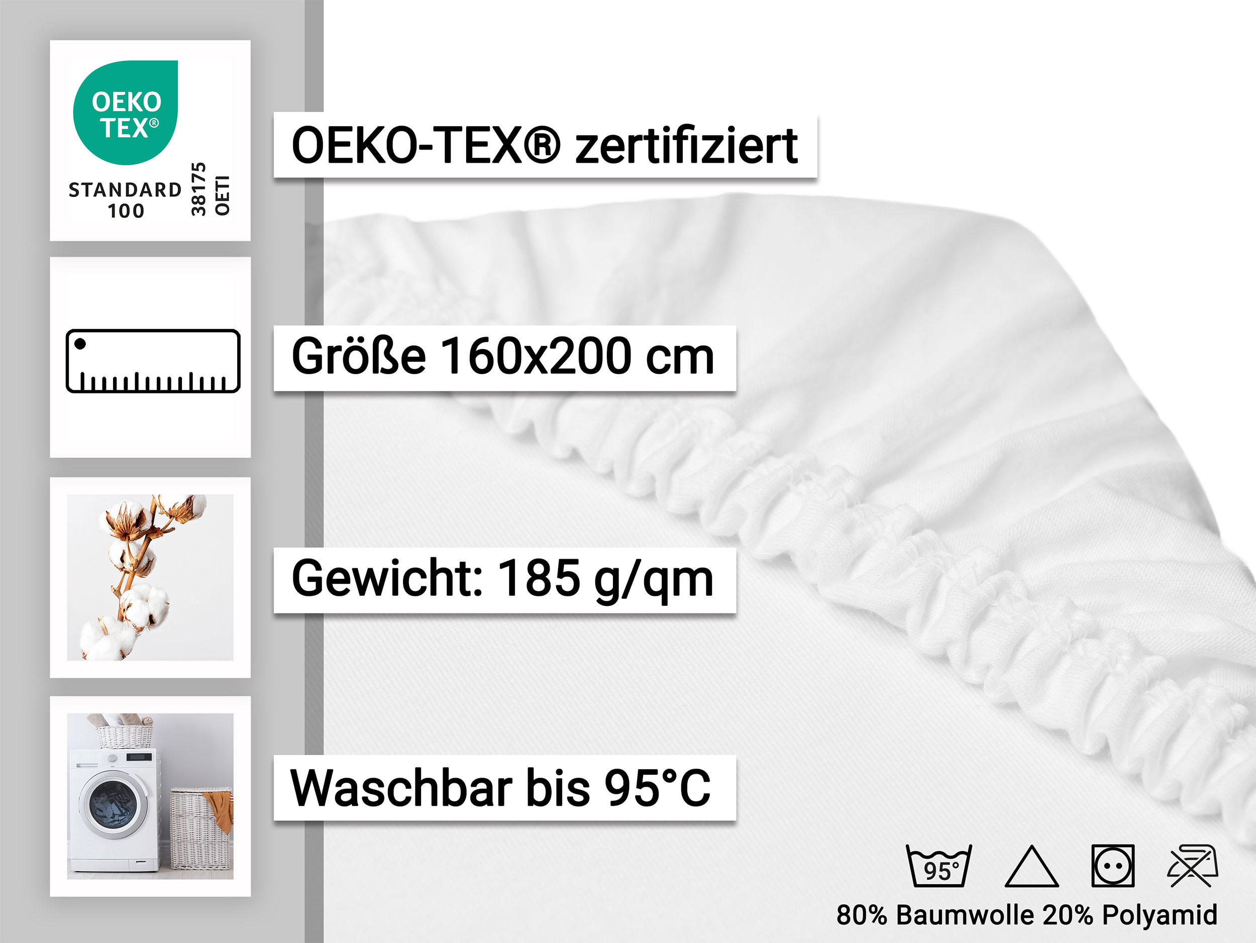 SPANNBETTLAKEN, 160x200 cm, 80% Baumwolle, 20% Polyamid, Weiß - Weiß, Textil (160/200cm) - Zollner