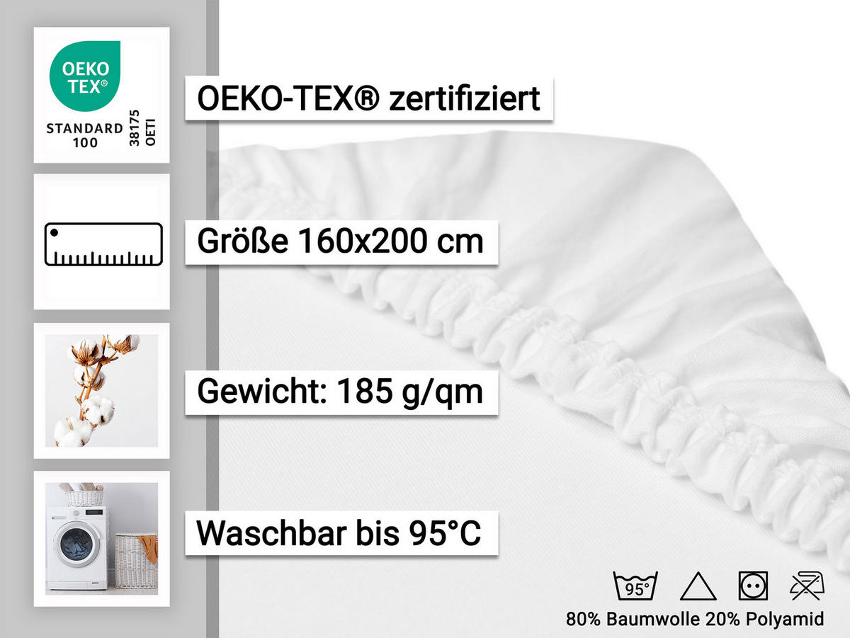 SPANNBETTLAKEN, 160x200 cm, 80% Baumwolle, 20% Polyamid, Weiß - Weiß, Textil (160/200cm) - Zollner