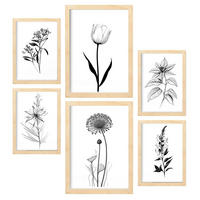 POSTER Set Mit 6 Kleine Blumen Natur Und Botanikdrucke Mit Blumenmotiven In Klassischem Schwarz Und Weiß A3 & A4 Rahmen Aus Hellem Holz - Beige, Papier (29/3cm) - Nacnic